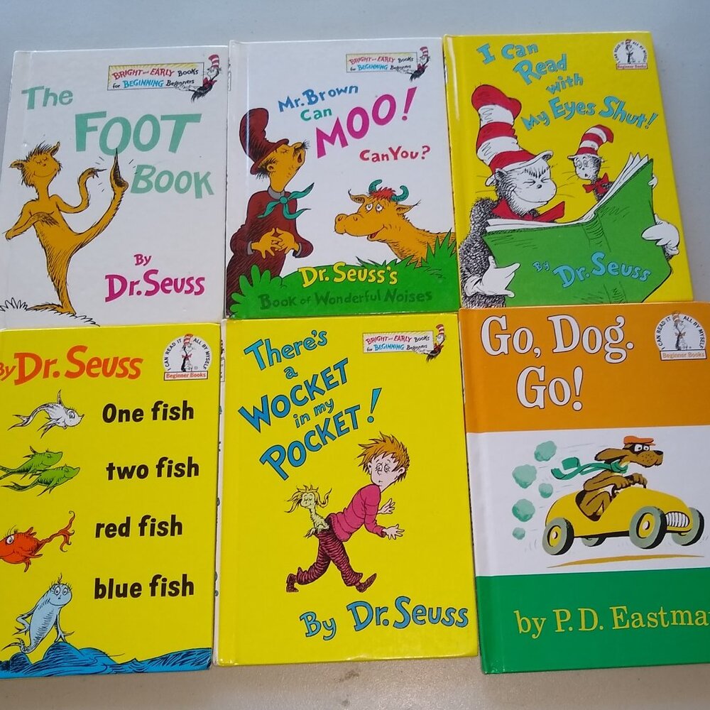 Dr Seuss Foot, Mr Brown Moo, Wocket pocket, Eyes shut, one fish, Go, Dog Go x 6